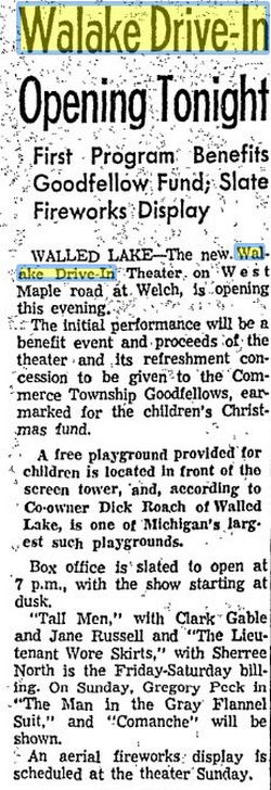 Walake Drive-In Theatre - July 20 1956 Opening Article (newer photo)